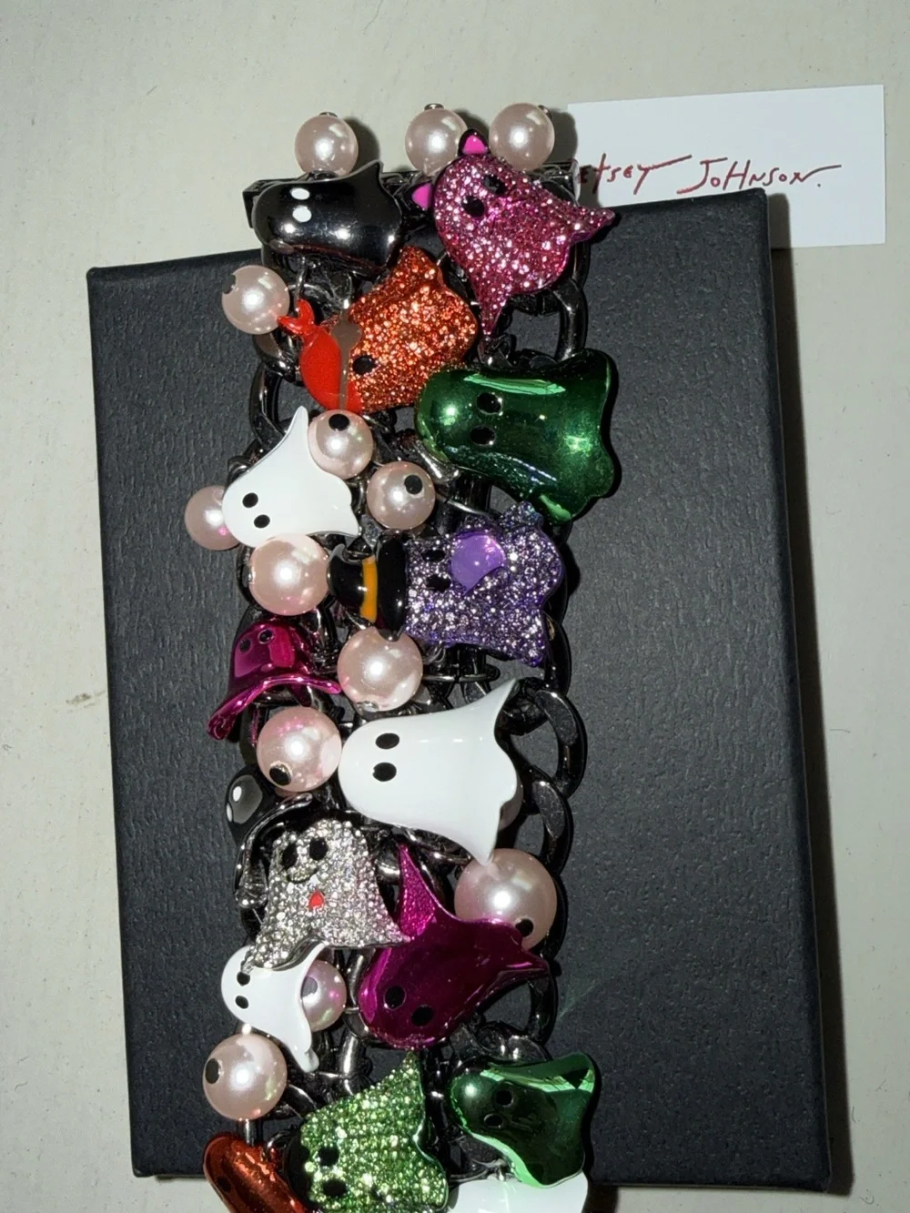 Betsey Johnson Multi-Color Ghost & Pink Pearl Charm Bracelet